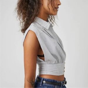 NWT Free people Striped Sleeveless Button-Down Top